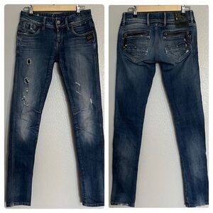 G Star 27x32 RAW 3301 FENDER SKINNY Distressed Low Rise Jeans Medium Wash